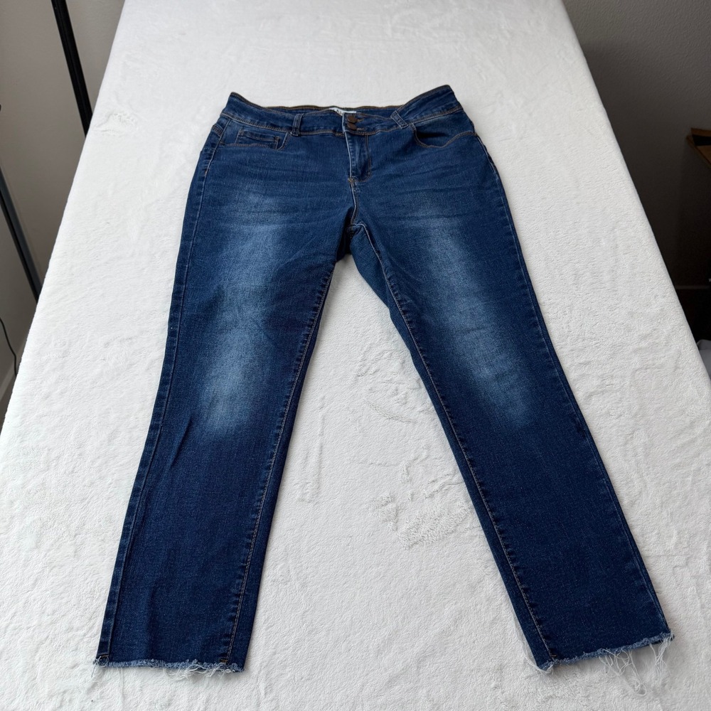 TALA Slim Straight Jeans Womens Size 12 Dark Wash Good Raw Hem Stretch Denim